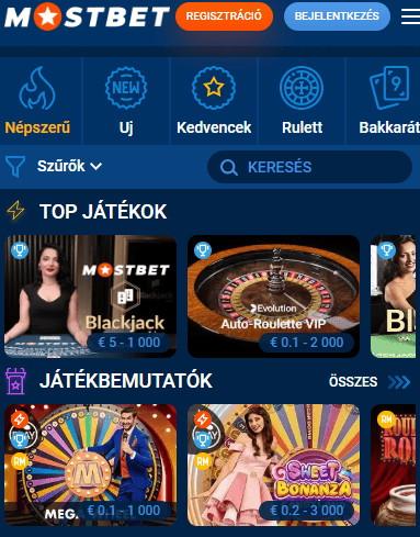 Mostbet kaszinó játékok képe